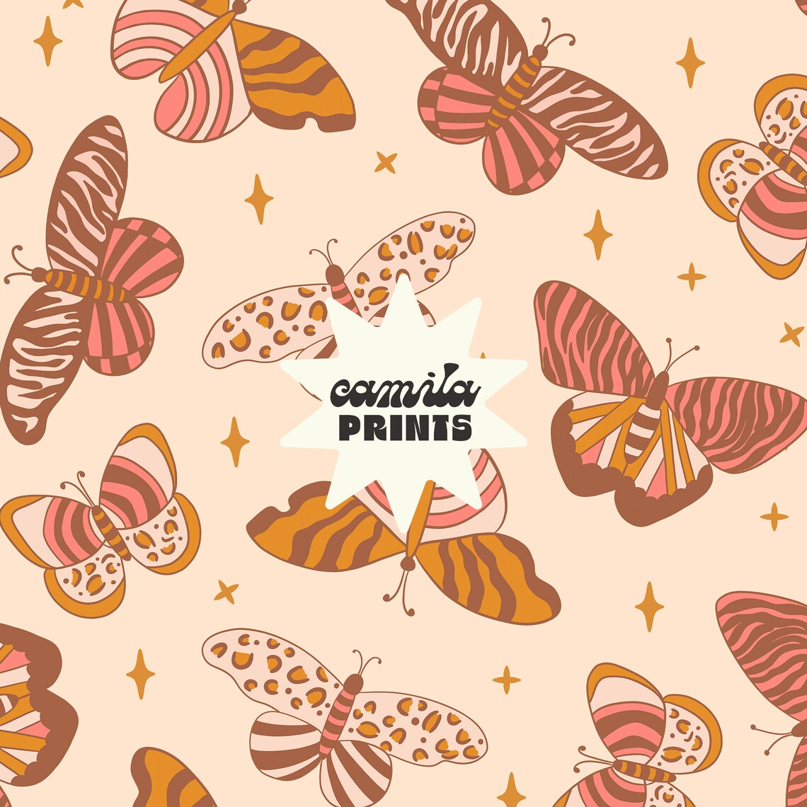 Boho Butterflies Seamless File Repeat Pattern Neutral Colors Animal Print for Commercial Use