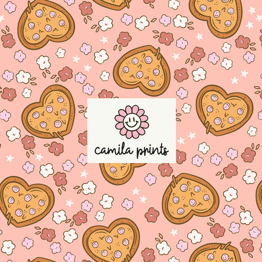 Pizza Heart Floral Seamless File Valentines Love Pizza Digital Pattern For Commercial Use