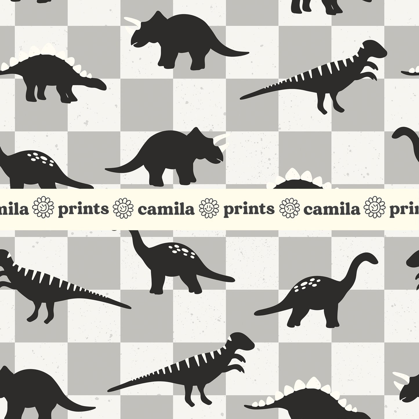Boy Pattern Dinosaur Checkerboard Seamless File for Fabric Sublimation