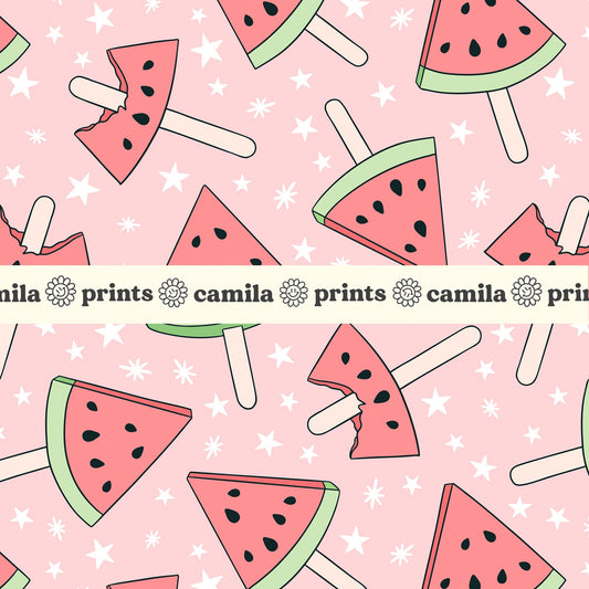 Summer Pattern Watermelon Popsicles Seamless Repeat Pattern for Fabric Sublimation