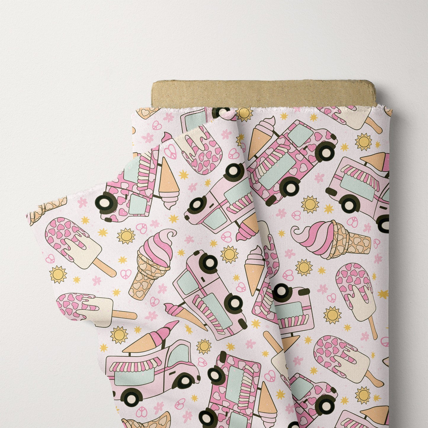 Summer Pattern Ice Cream Truck Seamless Repeat Pattern for Fabric Sublimation