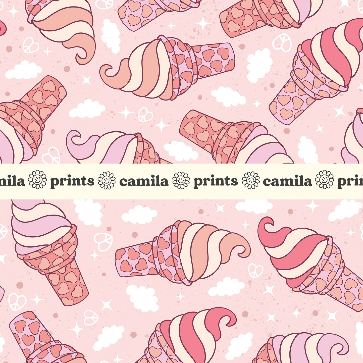 Summer Seamless File Ice Cream Repeat Pattern for Fabric Sublimation