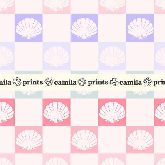 Summer Seamless File Pastel Shells Checkerboard Pattern for Fabric Sublimation