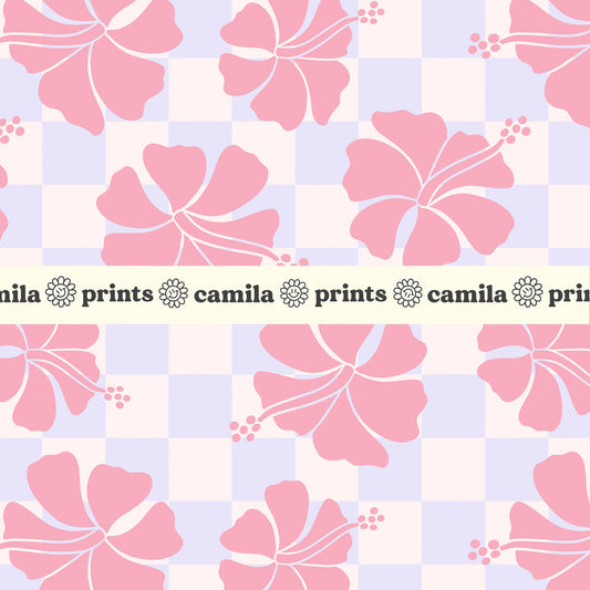 Summer Seamless File Pastel Floral Checkerboard Pattern for Fabric Sublimation