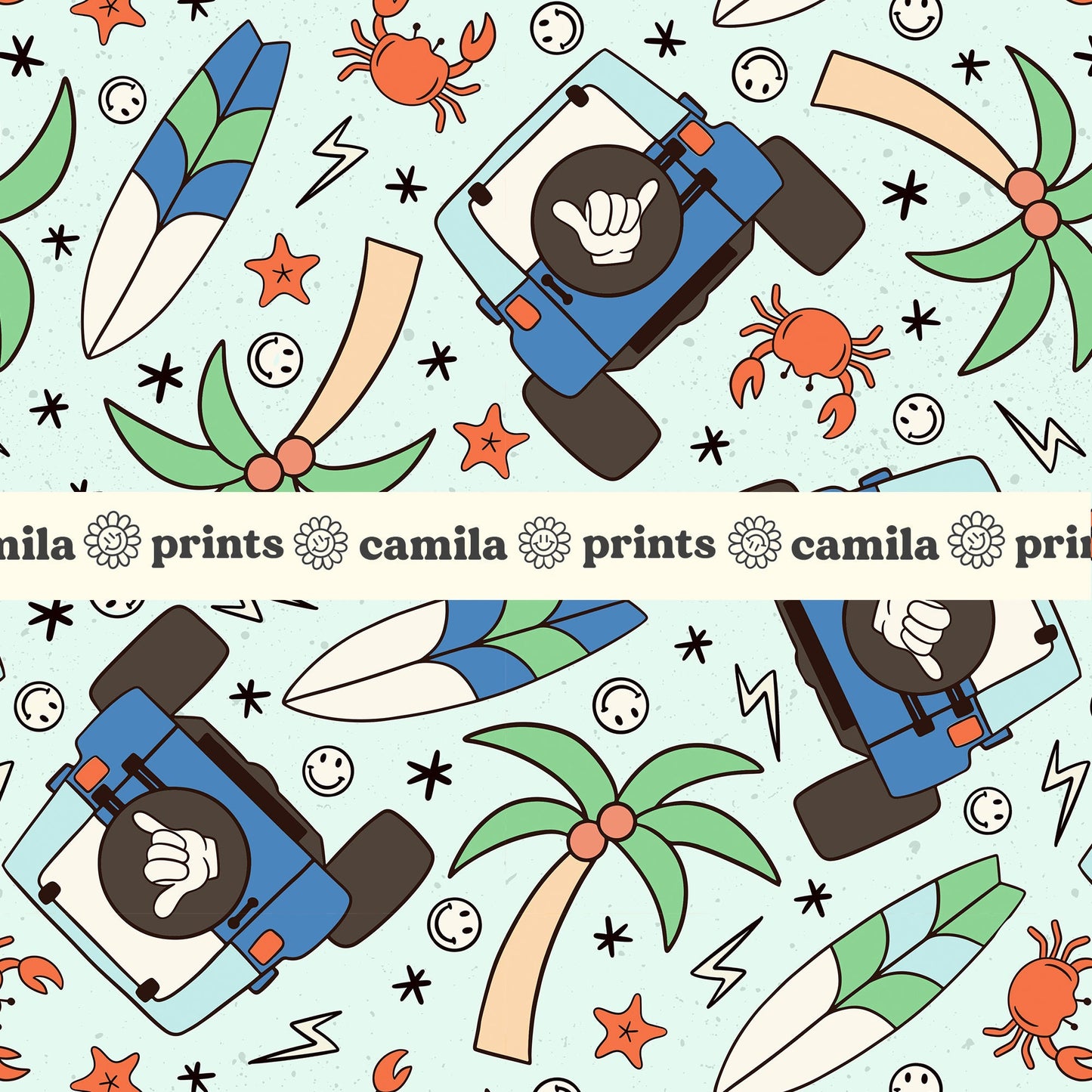 Summer Seamless File Boy Surf Truck Pattern for Fabric Sublimation
