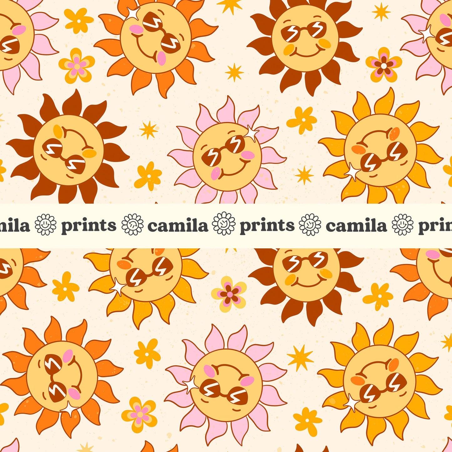 Summer Pattern Sun Seamless Repeat Pattern for Fabric Sublimation