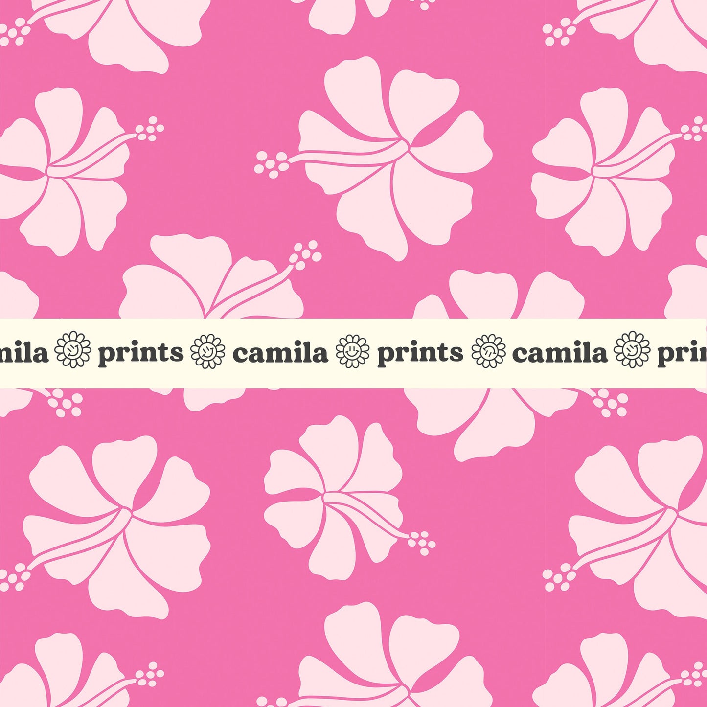 Summer Seamless File Pink Hibiscus Hawaiian Pattern for Fabric Sublimation