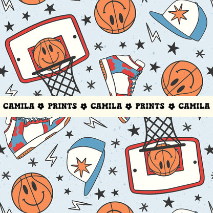 Basketball Pattern Retro Seamless Repeat Pattern for Fabric Sublimation