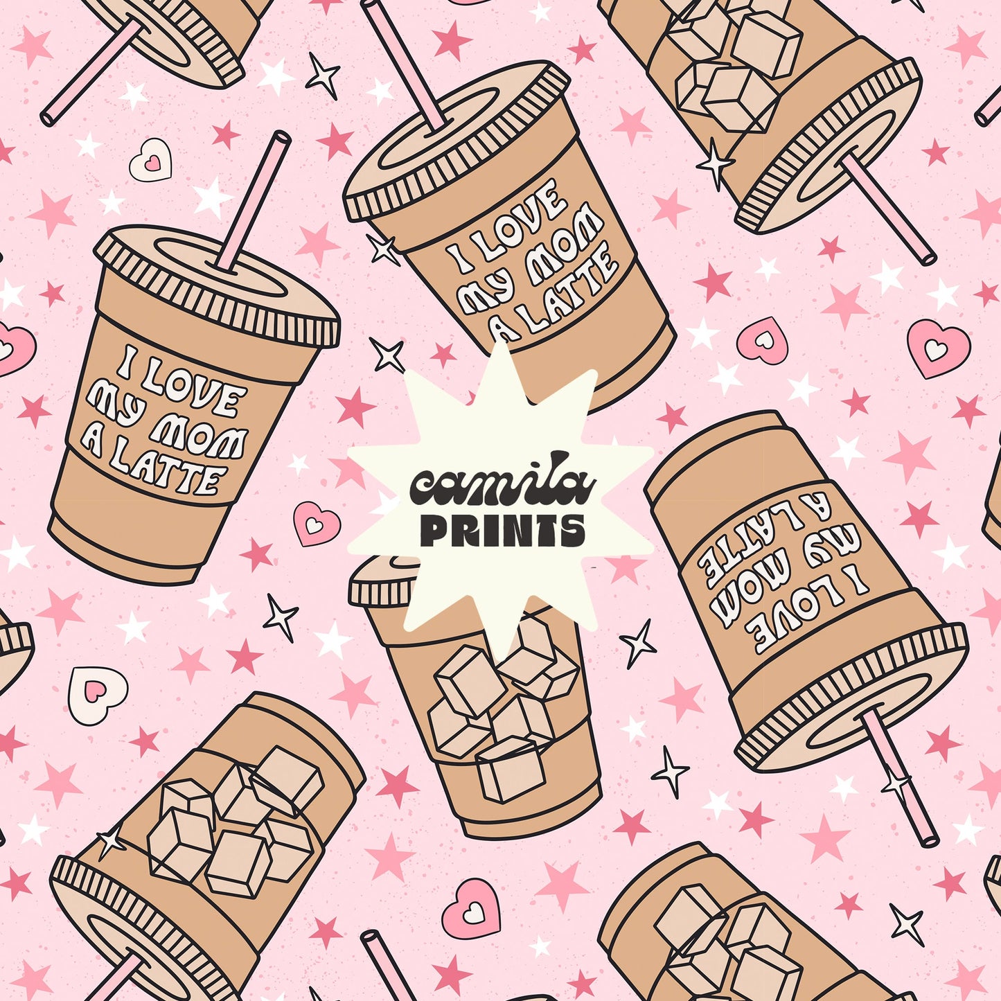 Mothers Day Pattern Latte Seamless Repeat Pattern for Fabric Sublimation