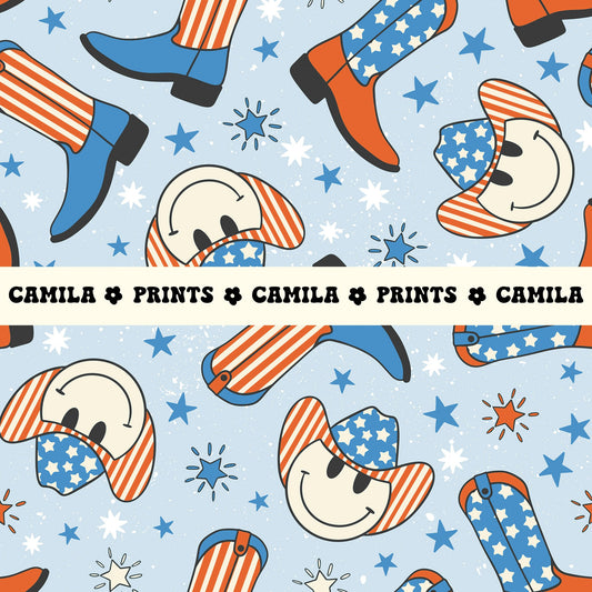 Fourth of July Seamless File Cowboy Pattern for Fabric Sublimation