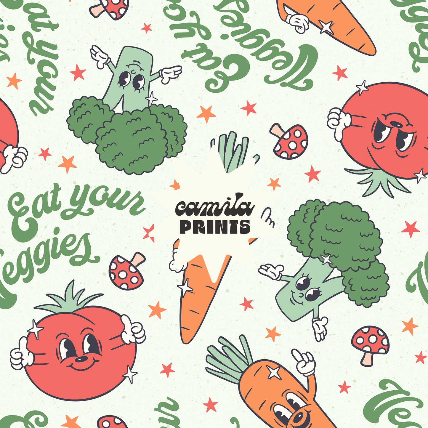 Vegetables Pattern Eat your Veggies Seamless Repeat Pattern for Fabric Sublimation