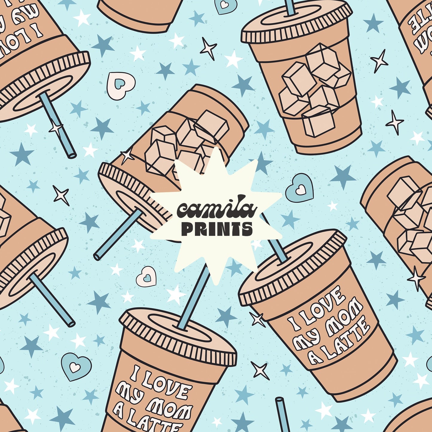 Baby Boy Mothers Day Pattern Latte Seamless Repeat Pattern for Fabric Sublimation