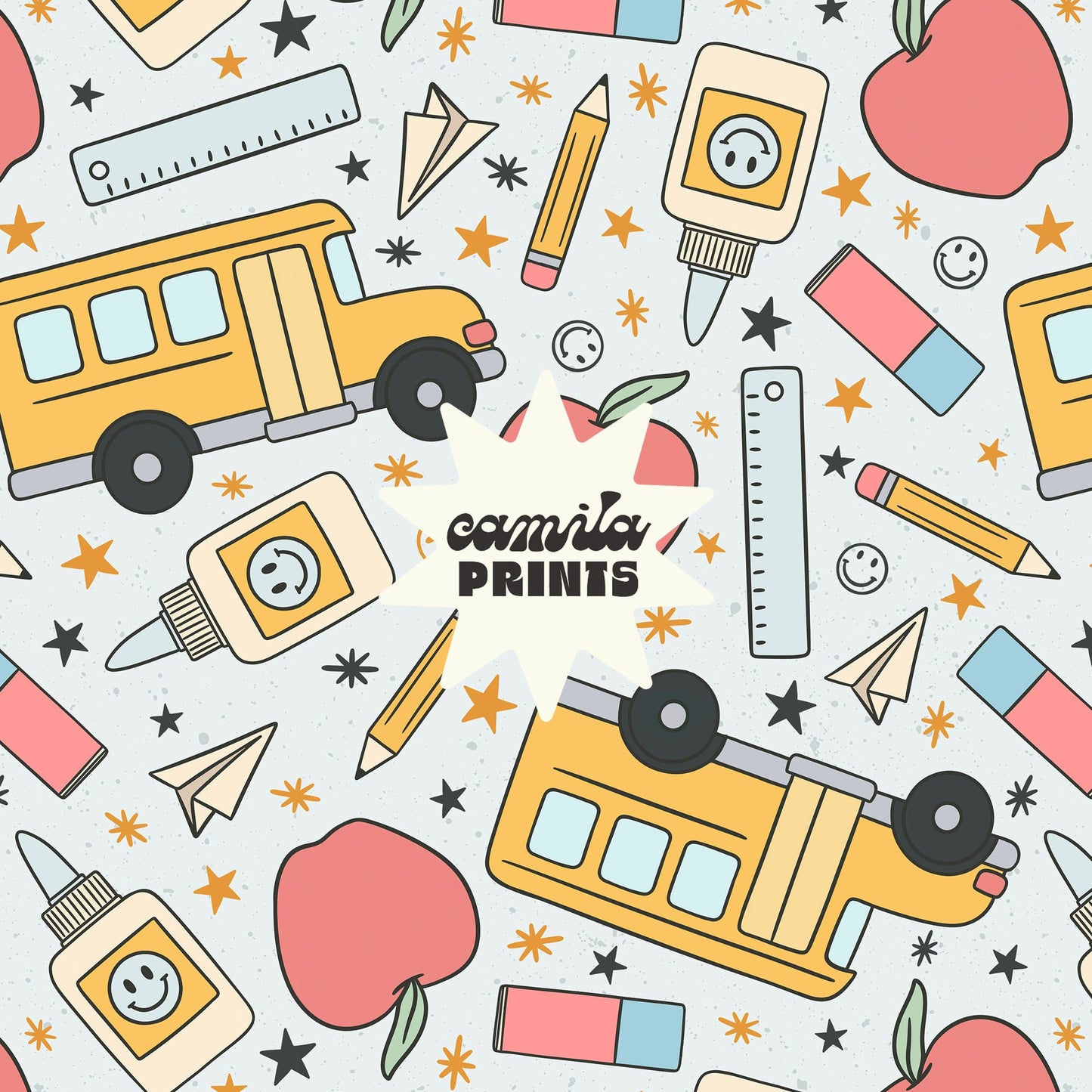 Back to School Pattern Vintage School Seamless Repeat Pattern for Fabric Sublimation