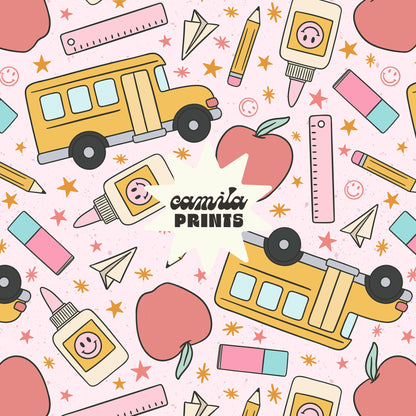 Back to School Pattern Retro School Seamless Repeat Pattern for Fabric Sublimation