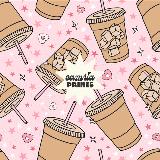 Iced Coffee Pattern Latte Seamless Repeat Pattern for Fabric Sublimation