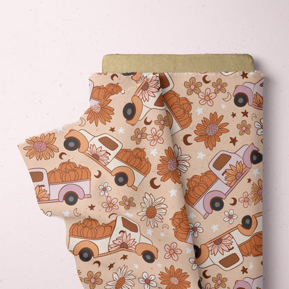 Fall Pattern Pumpkin Truck Seamless Repeat Pattern for Fabric Sublimation