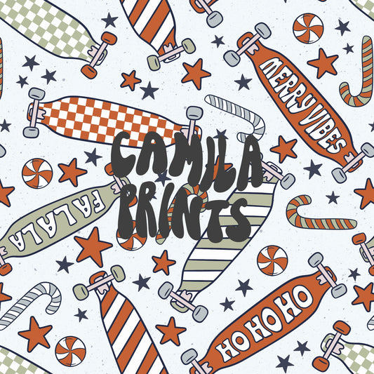 Boy Christmas Seamless Pattern Skateboard Pattern File for Fabric Sublimation