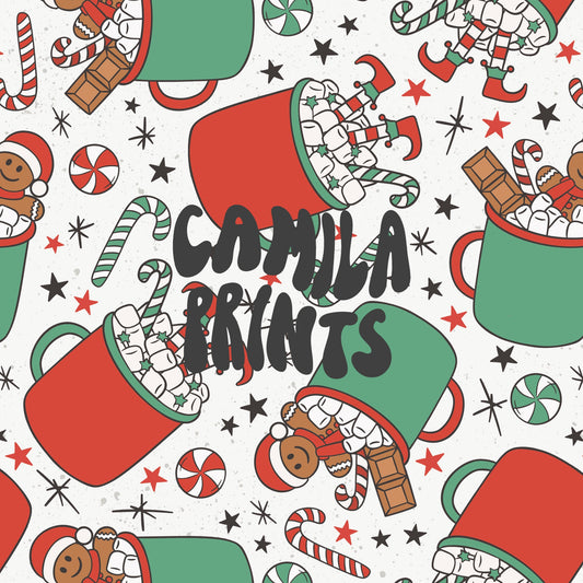 Christmas Seamless Pattern Hot Cocoa Pattern File for Fabric Sublimation