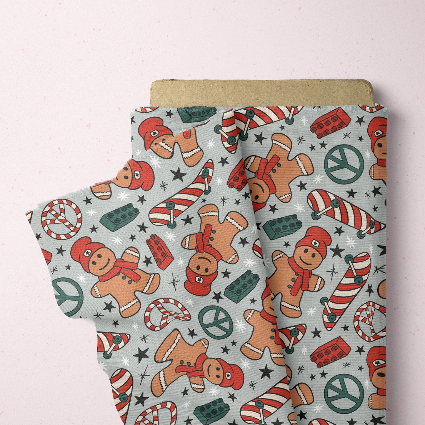 Boy Christmas Seamless Pattern Skateboard Gingerbread Cookie Pattern File for Fabric Sublimation