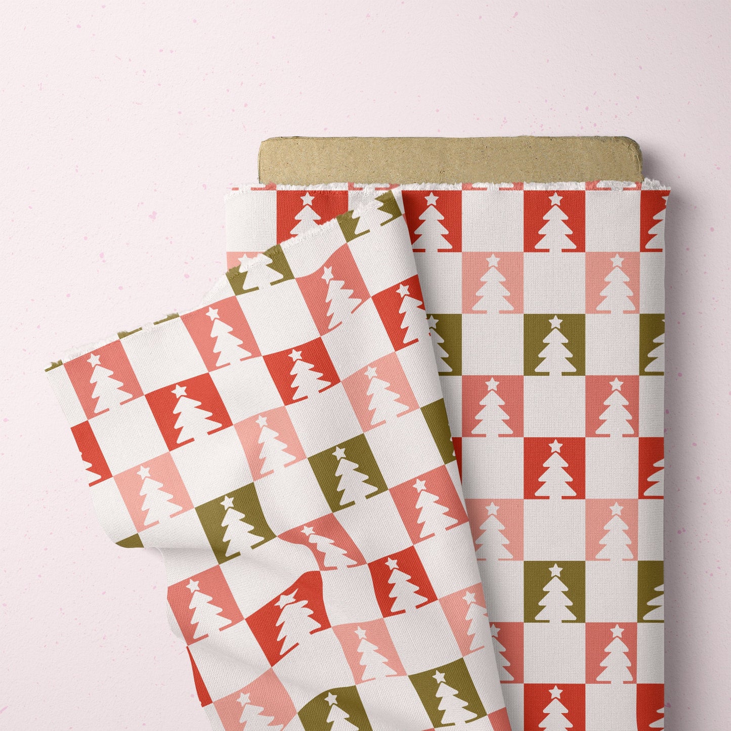 Christmas Tree Pattern Checkerboard Ribbons Repeat Pattern for Fabric Sublimation