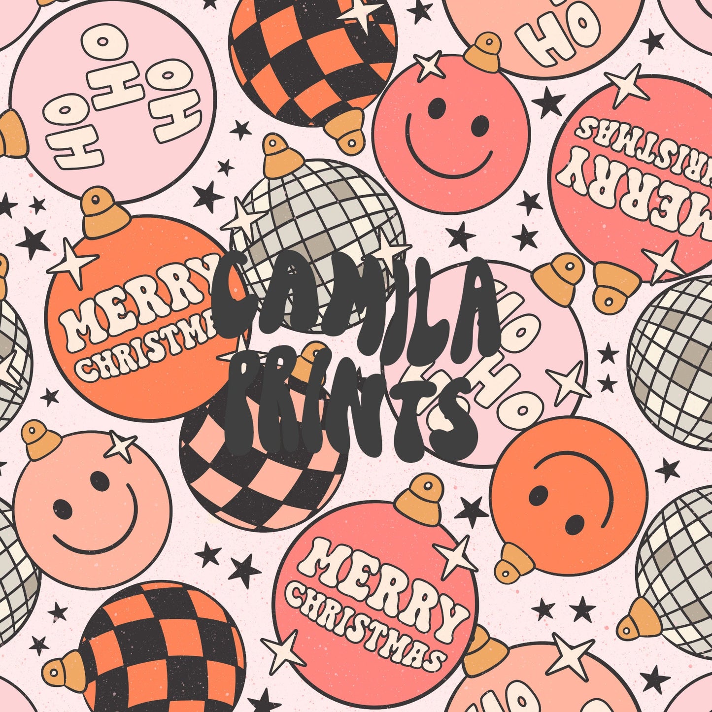 Christmas Pattern Hippie Ornaments Seamless Repeat Pattern for Fabric Sublimation