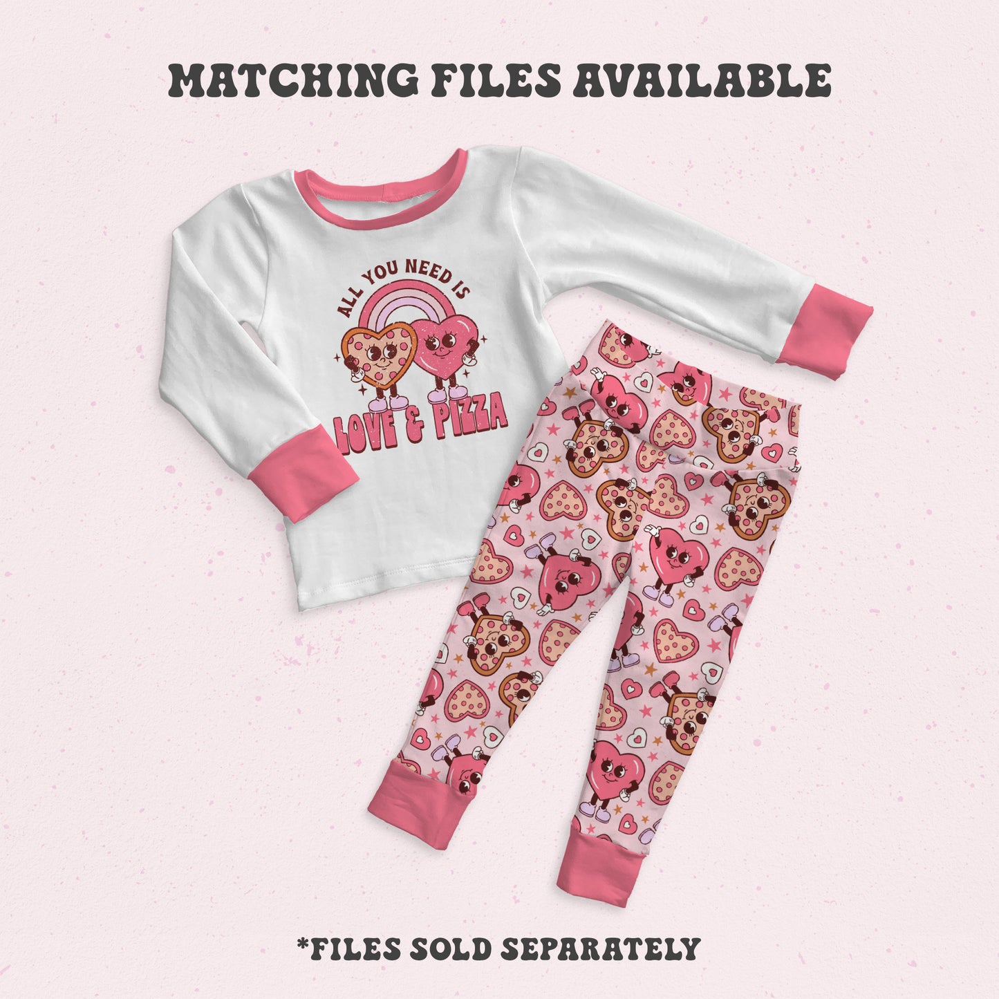 Valentines Pattern Pizza and Heart Mascots Seamless Repeat Pattern for Fabric Sublimation