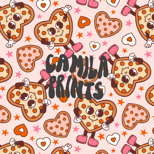 Valentines Pattern Pizza Hearts Seamless Repeat Pattern for Fabric Sublimation