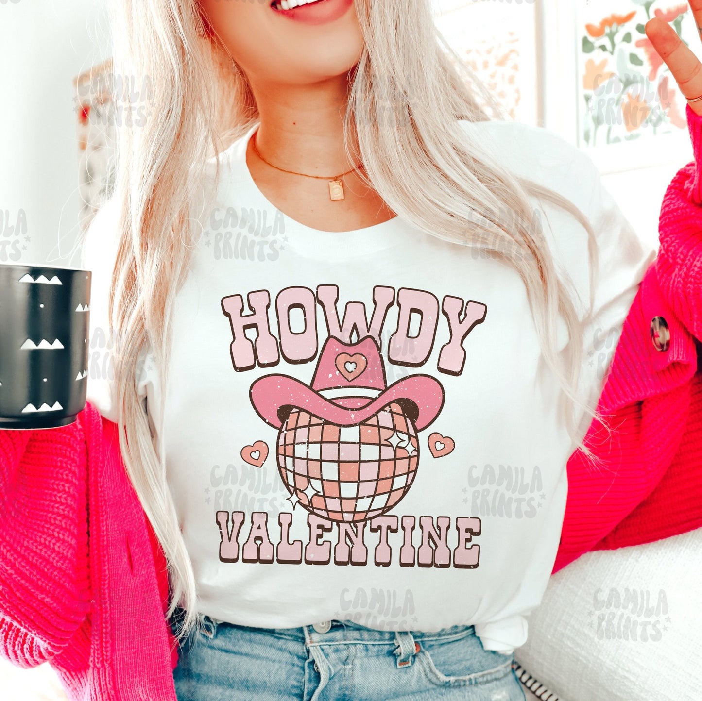 Valentines Sublimation Disco Ball Cowboy SVG Shirt Design