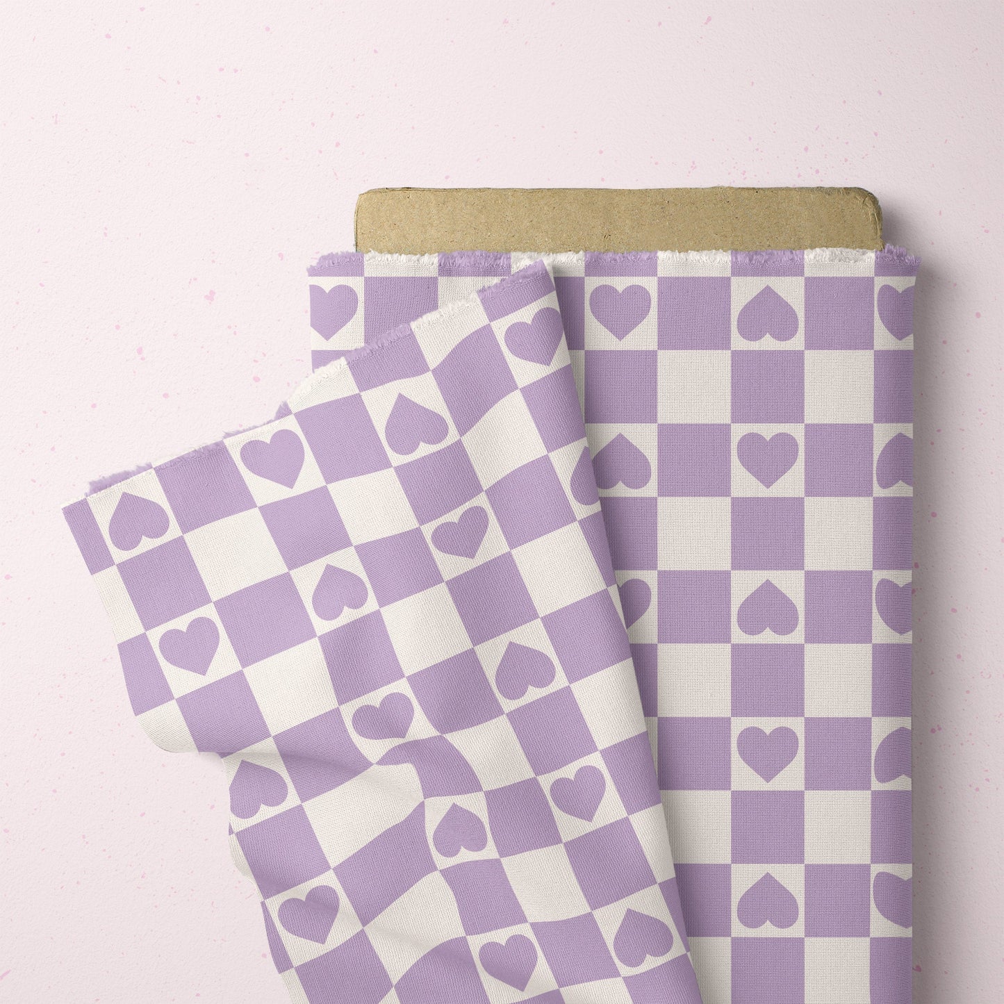 Valentines Pattern Checkerboard Hearts Lilac Repeat Pattern for Fabric Sublimation