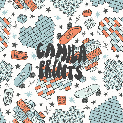 Boy Valentines Pattern Building Blocks Seamless File for Fabric Sublimation